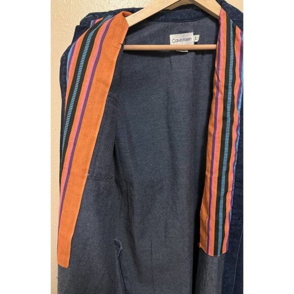Vtg Calvin Klein Denim Duster Jacket Southwest Custom Tribal Native Am Women's L - Picture 15 of 16